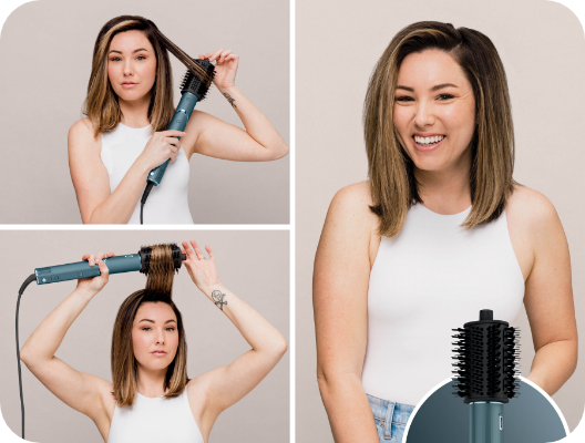 Oval brush styler before and after hairstyle result